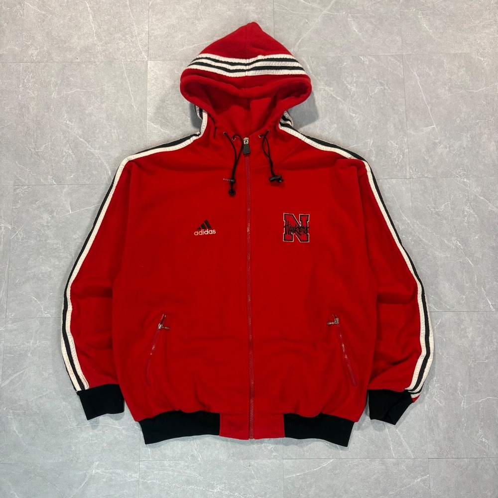Adidas Nebraska Huskers Fleece Hoodie Red Full Zip Vintage Mens Medium 4000